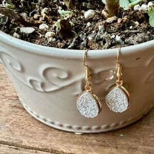 Elegant Gold and Silver Drop Earrings Druzy